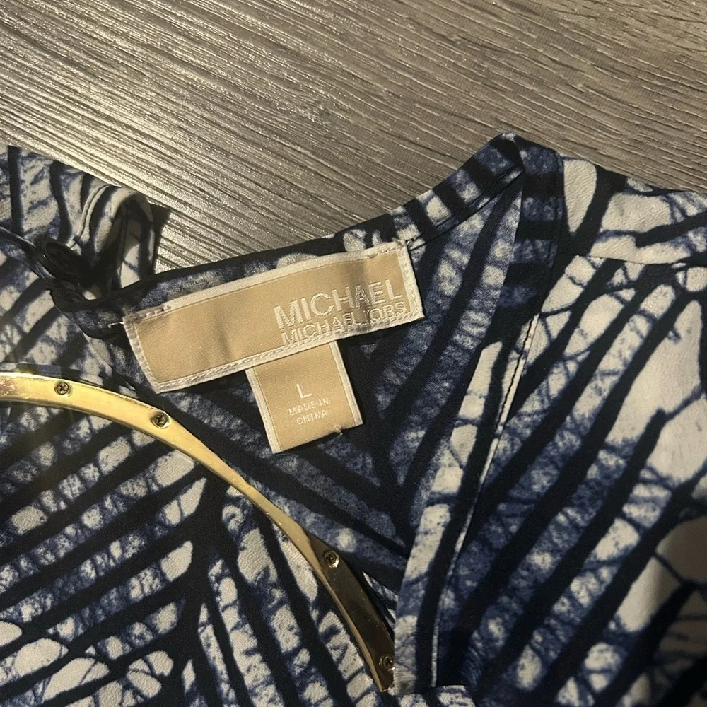 Michael Kors Navy and White Geometric Blouse